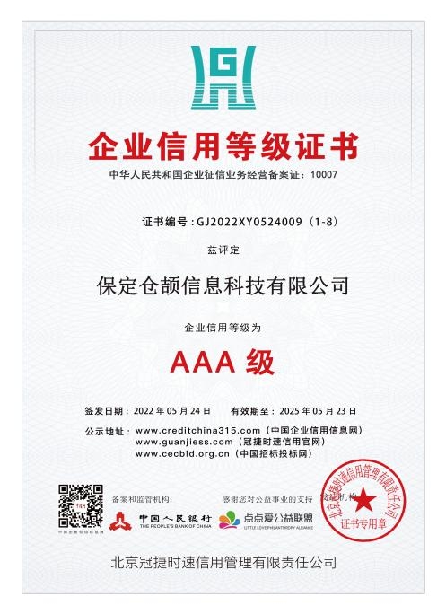 企业信用等级证书